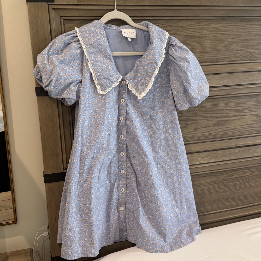 Blue Collared Button-Down Dress - Picture 2 of 6